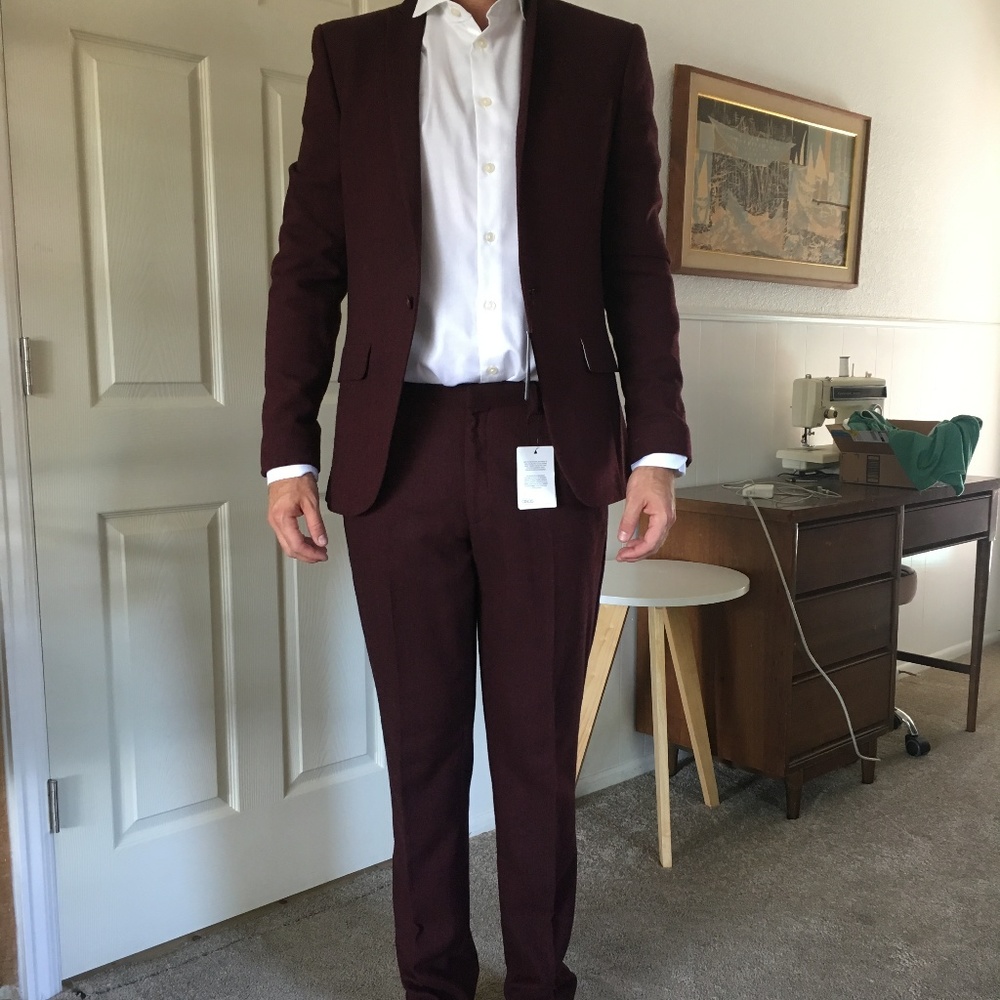 Asos Slim fit Burgundy Wool Twill Suit